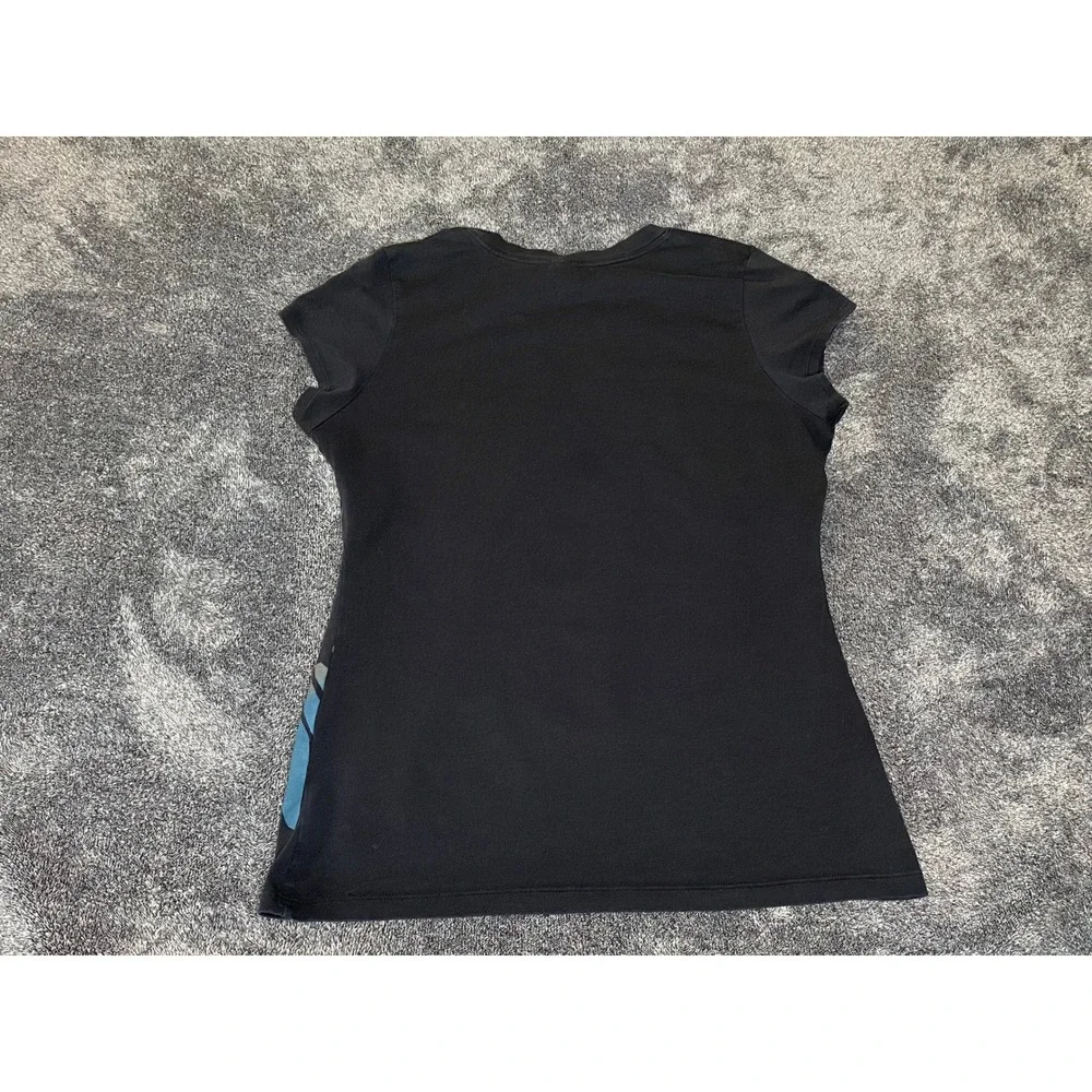 Peruvian Connection Black Blue Gold Floral Sunburst Cap Sleeve Tee Top Large